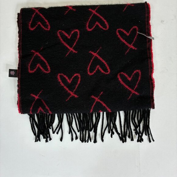 NEW Victoria’s Secret Black Red Heart Fringe Scarf Flirty Cute Causual Chic - Picture 3 of 7